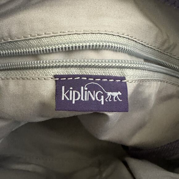 Kipling Lightweight Cross Body Purse Bag Dark Purple Square Pom Pom Charm - Picture 8 of 9